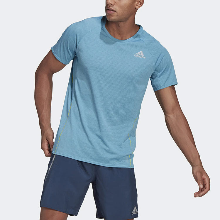 adidas Adi Runner Tee Training Sports Round Neck Short Sleeve Blue GJ9886