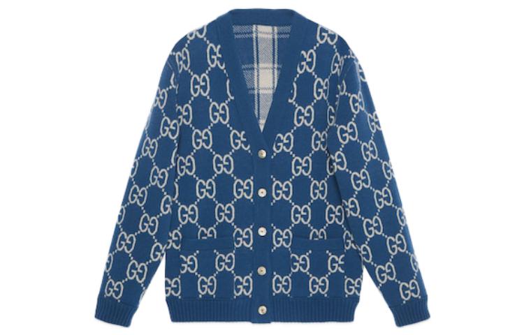 Gucci Reversible Checked Wool Cardigan 'Blue Ivory' 770586-XKDSM-4405