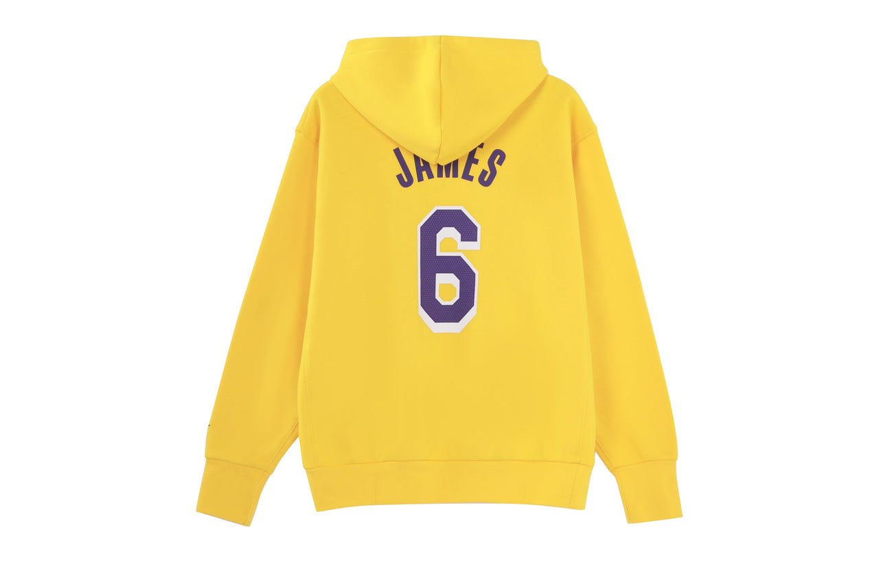 Men's Nike Los Angeles Lakers Lebron James No. 6 Solid Color Alphabet Printing Pullover Fleece Lined Yellow DB1182-728