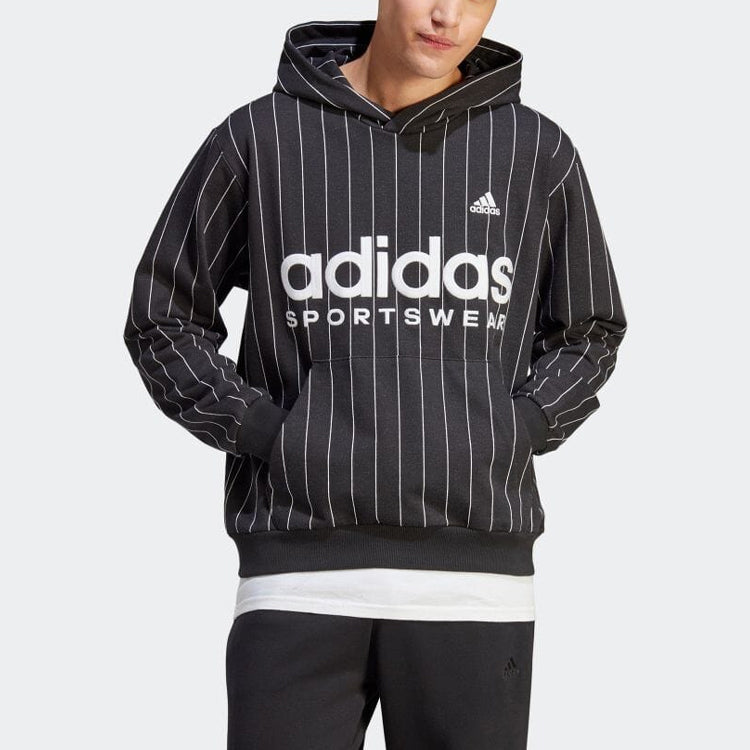 adidas Pinstripe Fleece Hoodie 'Black White' IB8381