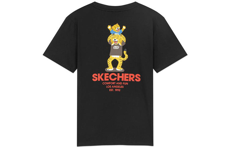 Skechers Pattern Printing Breathable Short Sleeve Couple Style Black L320U184-0018