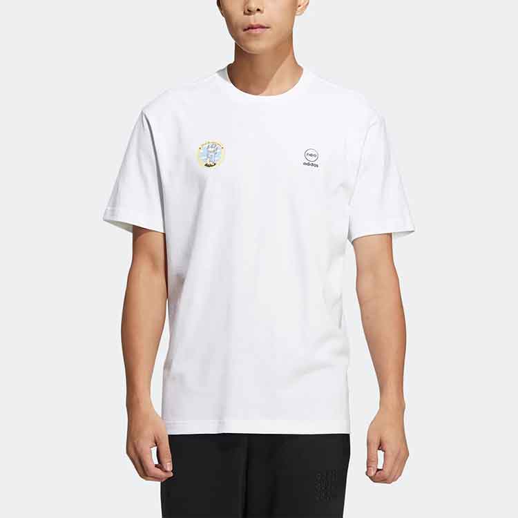 adidas neo M Sw Slogan Tee Solid Color Alphabet Printing Athleisure Casual Sports Short Sleeve Couple Style White HC9740
