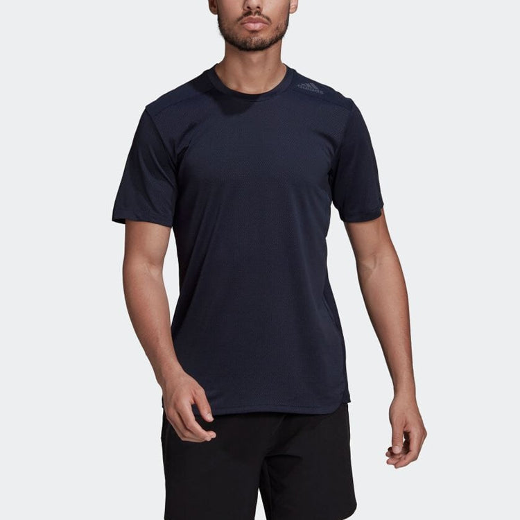adidas Casual Logo Solid Color Round Neck Short Sleeve Navy Blue HC4228