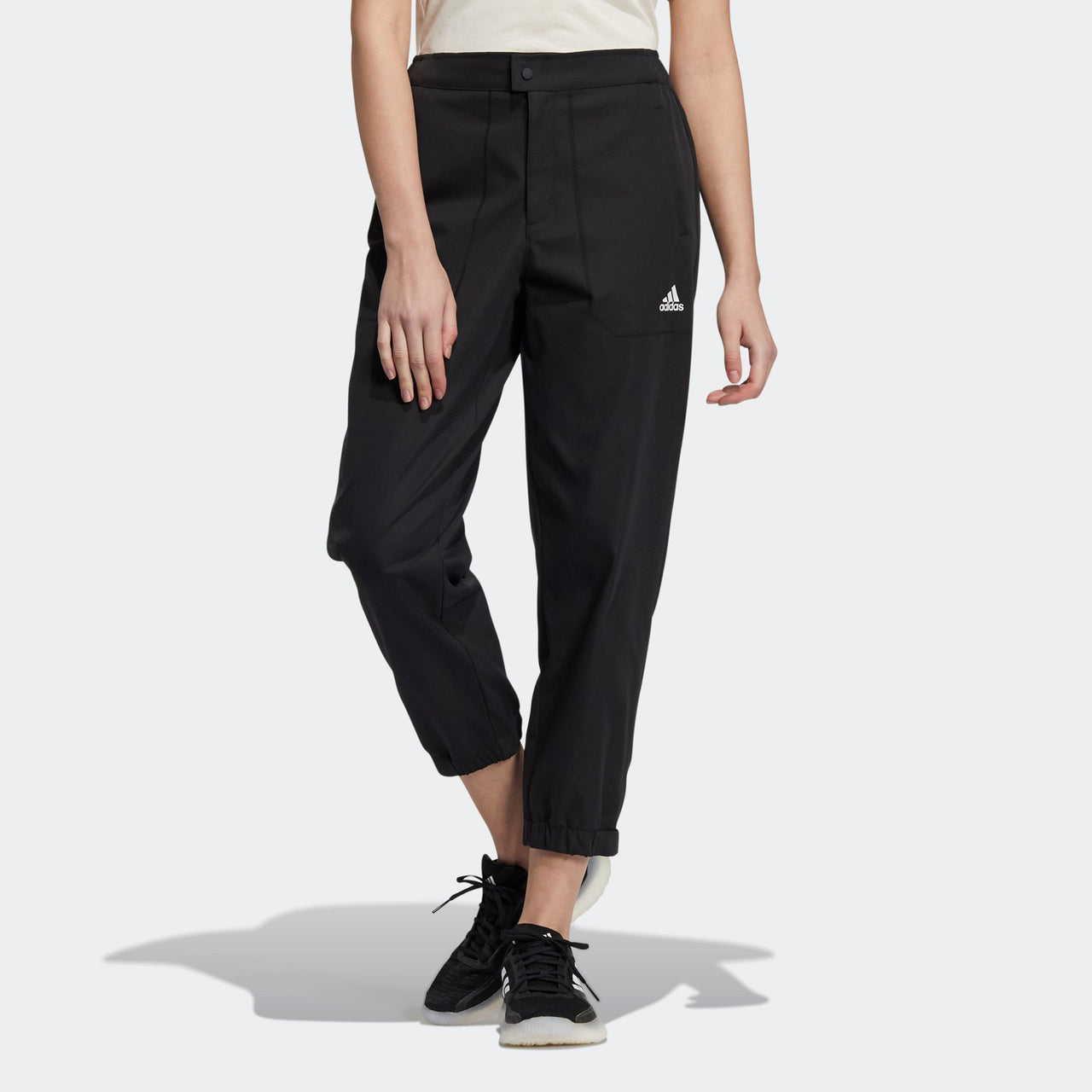 (WMNS) adidas Sty W Pt Wv Elastic Button Waist Sports Black Pants H07388