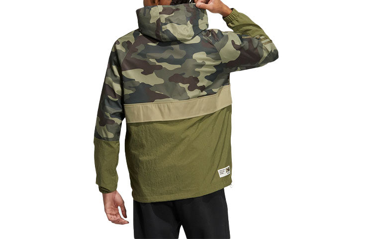 Men's adidas neo Camouflage Stripe Half Zipper Athleisure Casual Sports Jacket Olive Green HG9054
