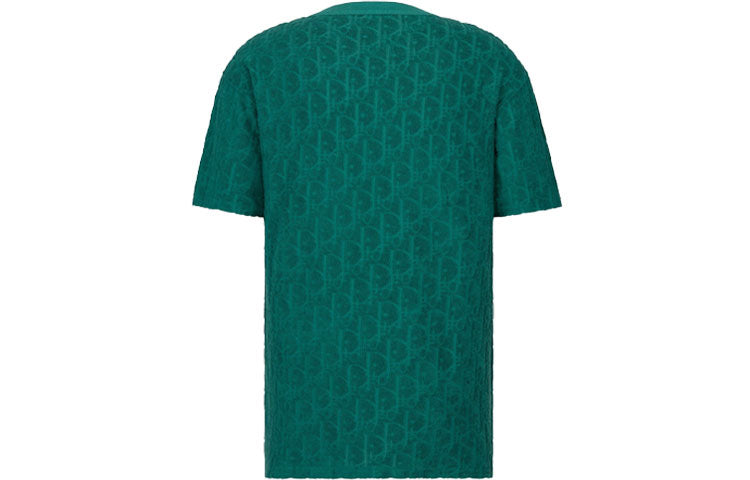Men's DIOR SS21 Oblique Printing Cotton Round Neck Short Sleeve Green 113J692A0614-C676