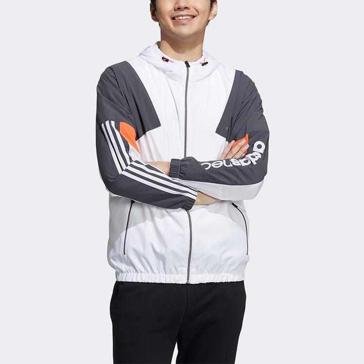 adidas neo Outdoor Sports Windproof Woven hooded Logo Jacket White Gray Colorblock GP5686