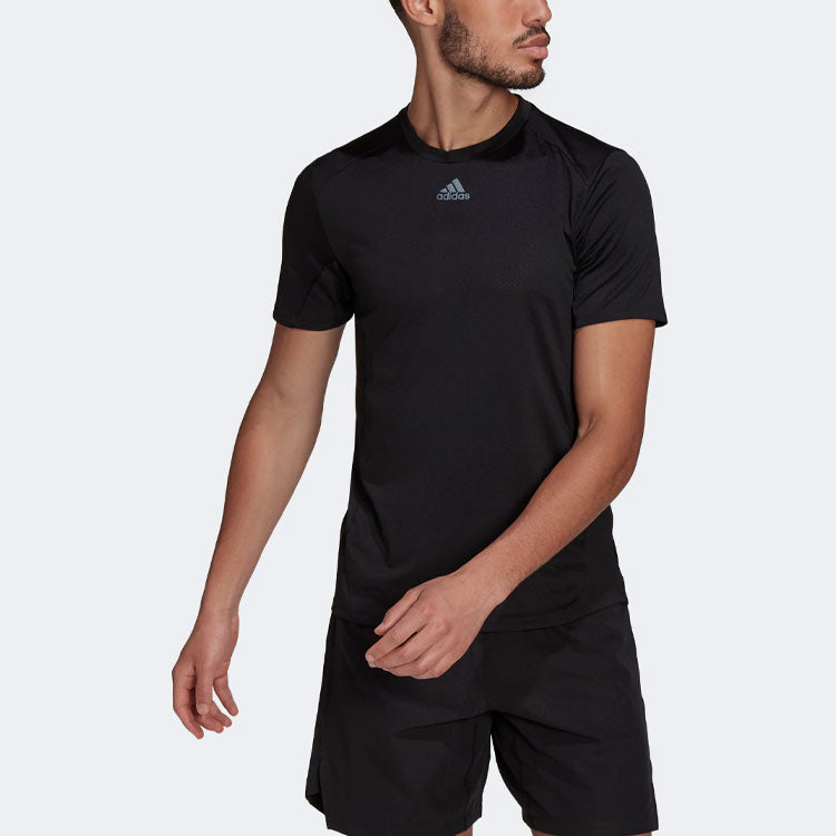 Men's adidas Solid Color Logo Sports Gym Short Sleeve Black T-Shirt HP1932