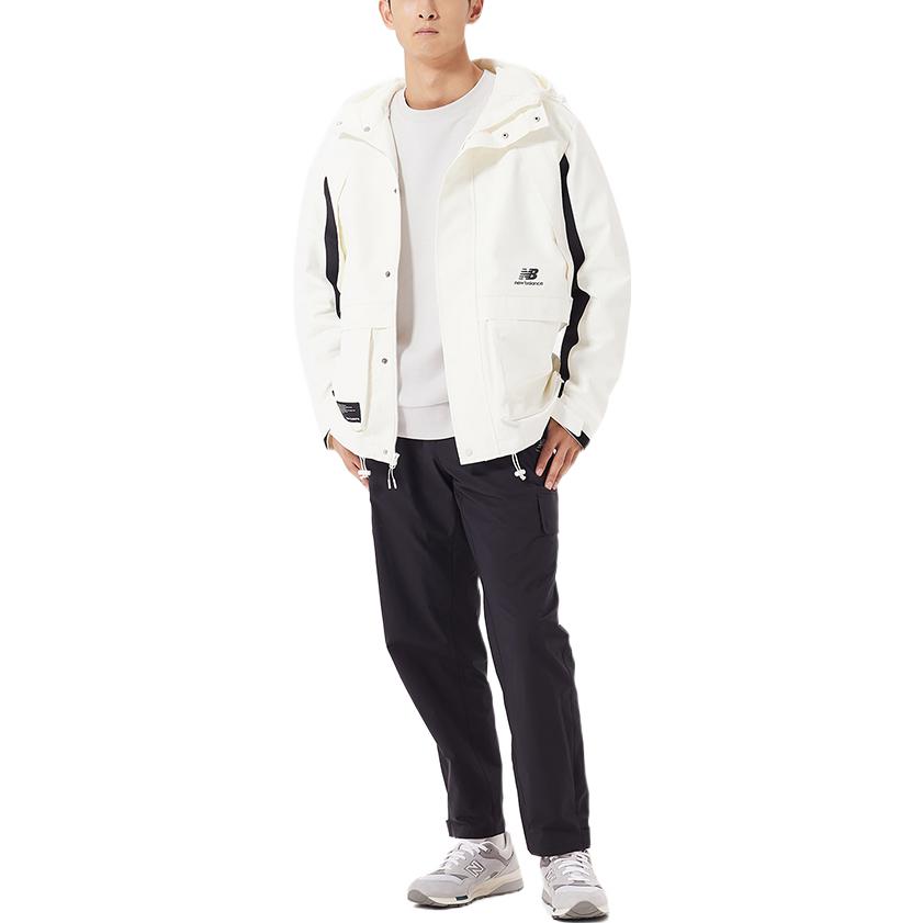 New Balance FW22 Hooded Windproof Jacket 'White Black' AMJ23320-CIC