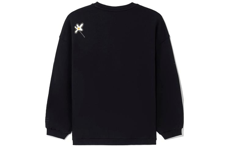Li-Ning CF Sports Fashion Series Flowers Alphabet Printing Loose Fleece Lined Round Neck Pullover Hoodie 'Black' AWDS556-1