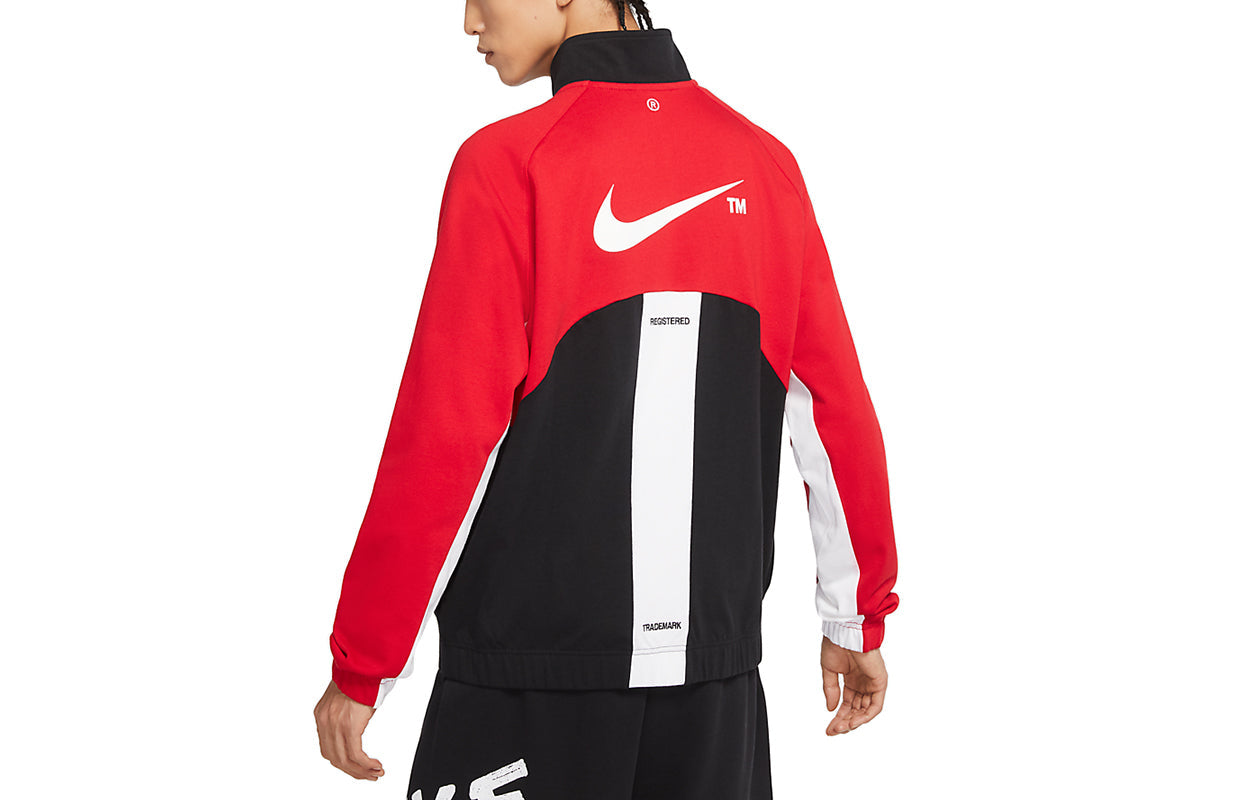Men's Nike Sportswear Swoosh Contrast Color Stitching Knit Stand Collar Logo Jacket University Red DD5982-657