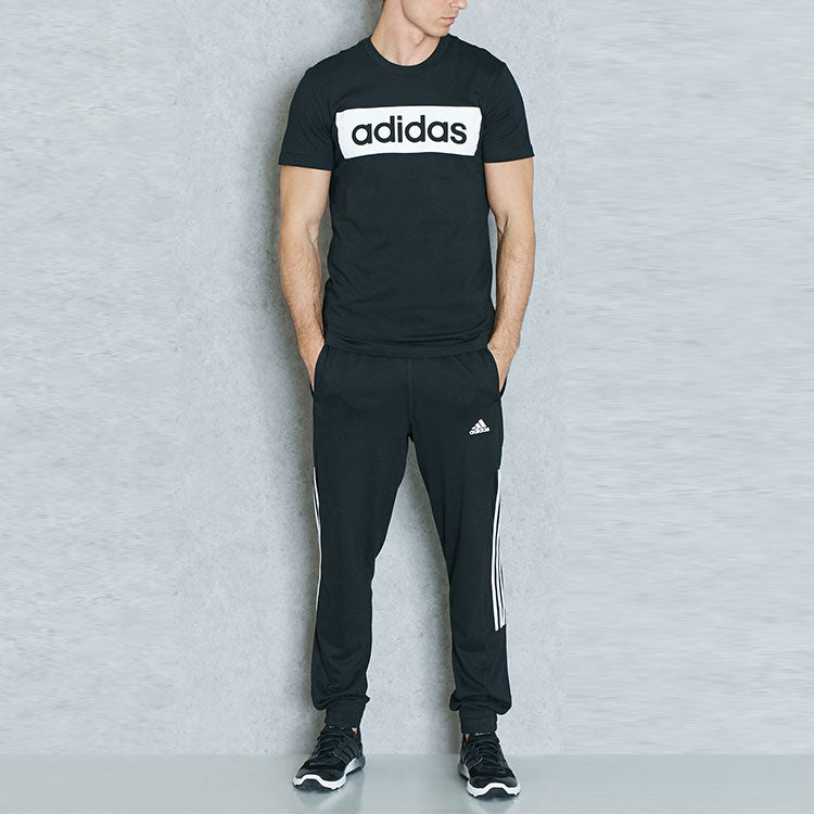 Men's adidas Logo Printing Round Neck Pullover Casual Short Sleeve Black T-Shirt AJ6077