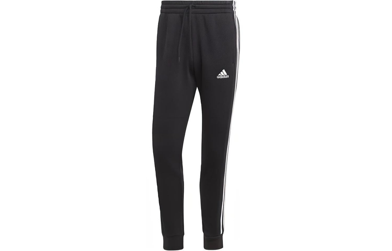 adidas Essentials Fleece 3-Stripes Tapered Cuff Joggers 'Black White' IB4030