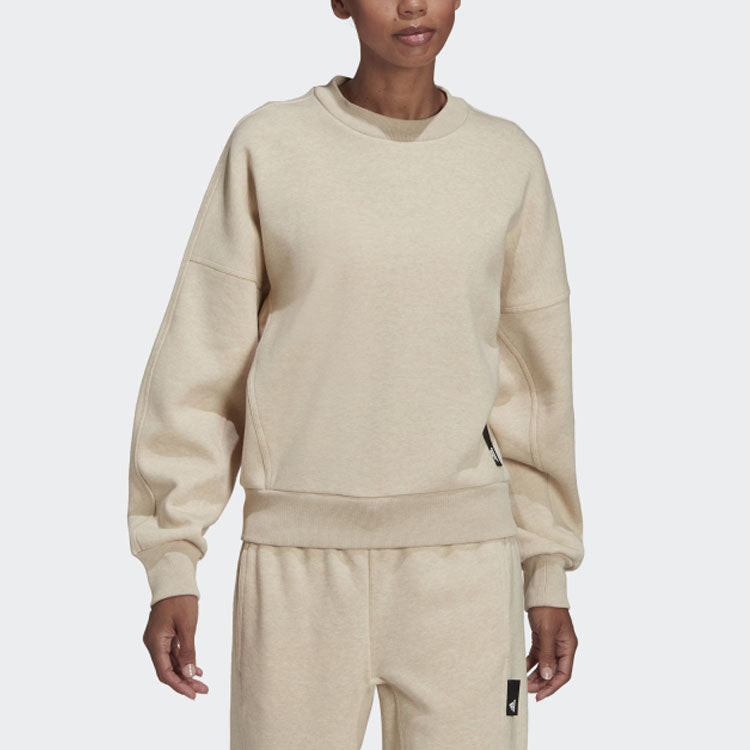 (WMNS) adidas Solid Color Round Neck Pullover Hoodie Cream Yellow HE3098