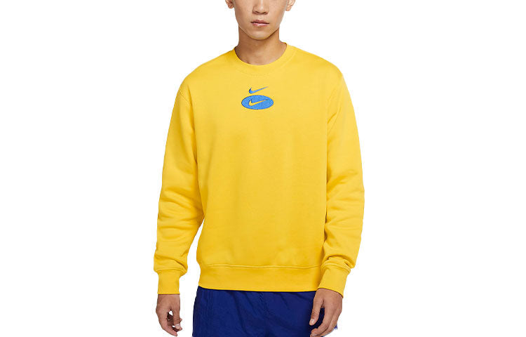 Men's Nike As Nsw Sl Bb Crew Logo Casual Sports Fleece Lined Round Neck Long Sleeves Bright Yellow DM5461-709