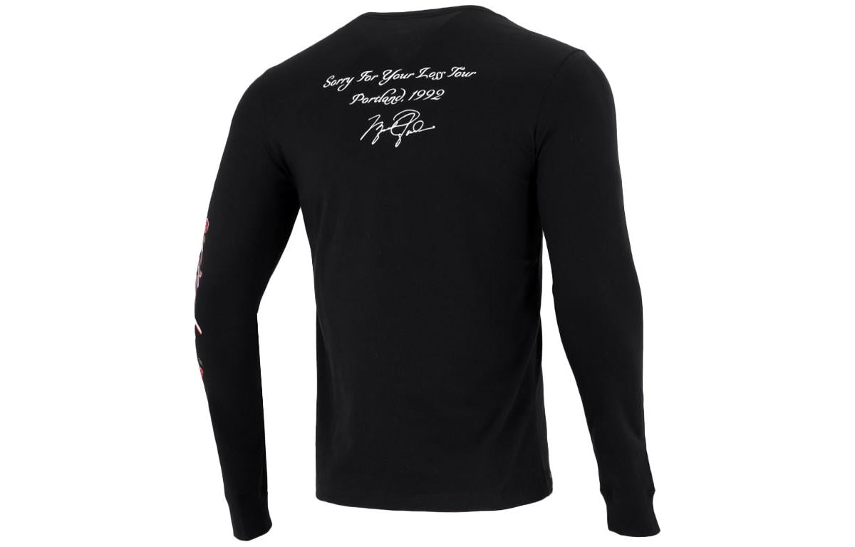 Men's Nike Sleeve Side Flowers Logo Printing Round Neck Long Sleeves Black DQ7387-010