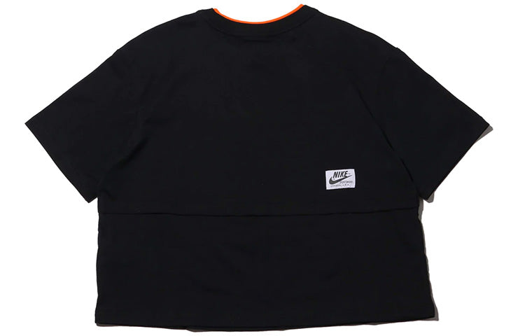 (WMNS) Nike logo Splicing Short Sleeve US Edition Black CJ2040-010