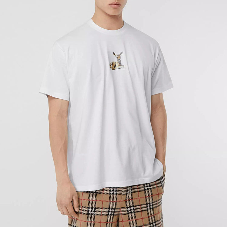 Burberry Deer Print Cotton Oversized Deerlet Printing T-Shirt 'White' 80223701