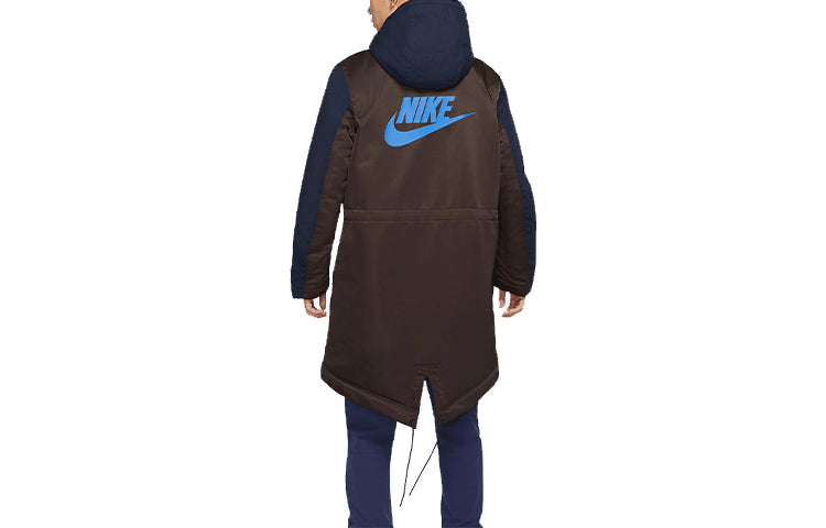 Men's Nike Sportswear Therma-Fit White Space Back Large Logo Printing Colorblock Mid-Length Hooded Jacket Blue DD6776-451