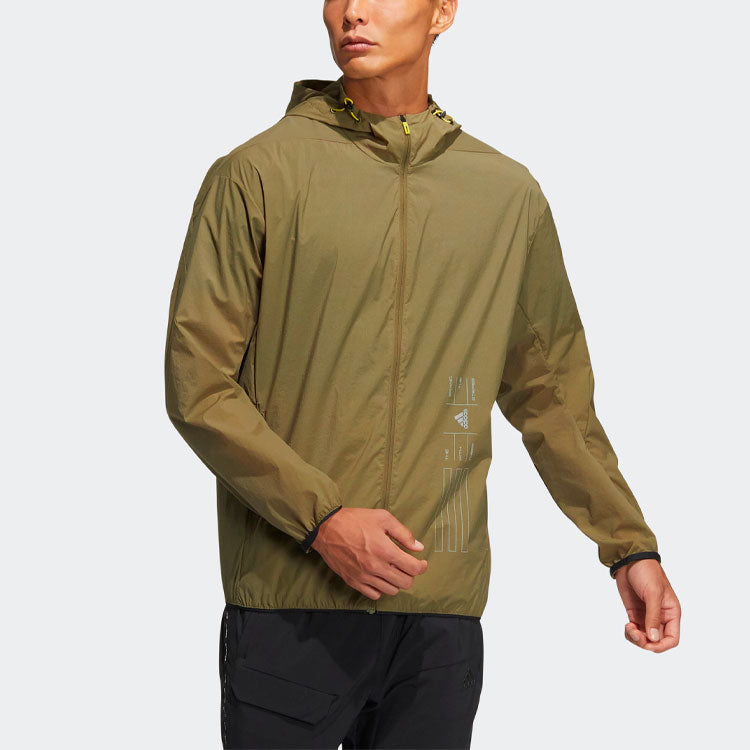 Men's adidas Th Lite Wvjk Solid Color Sports Hooded Jacket Dark Olive Green HE9916