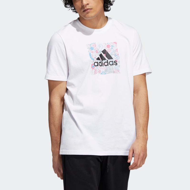 Men's adidas Minimalistic Alphabet Large Logo Printing Casual Round Neck Short Sleeve White T-Shirt IB9426