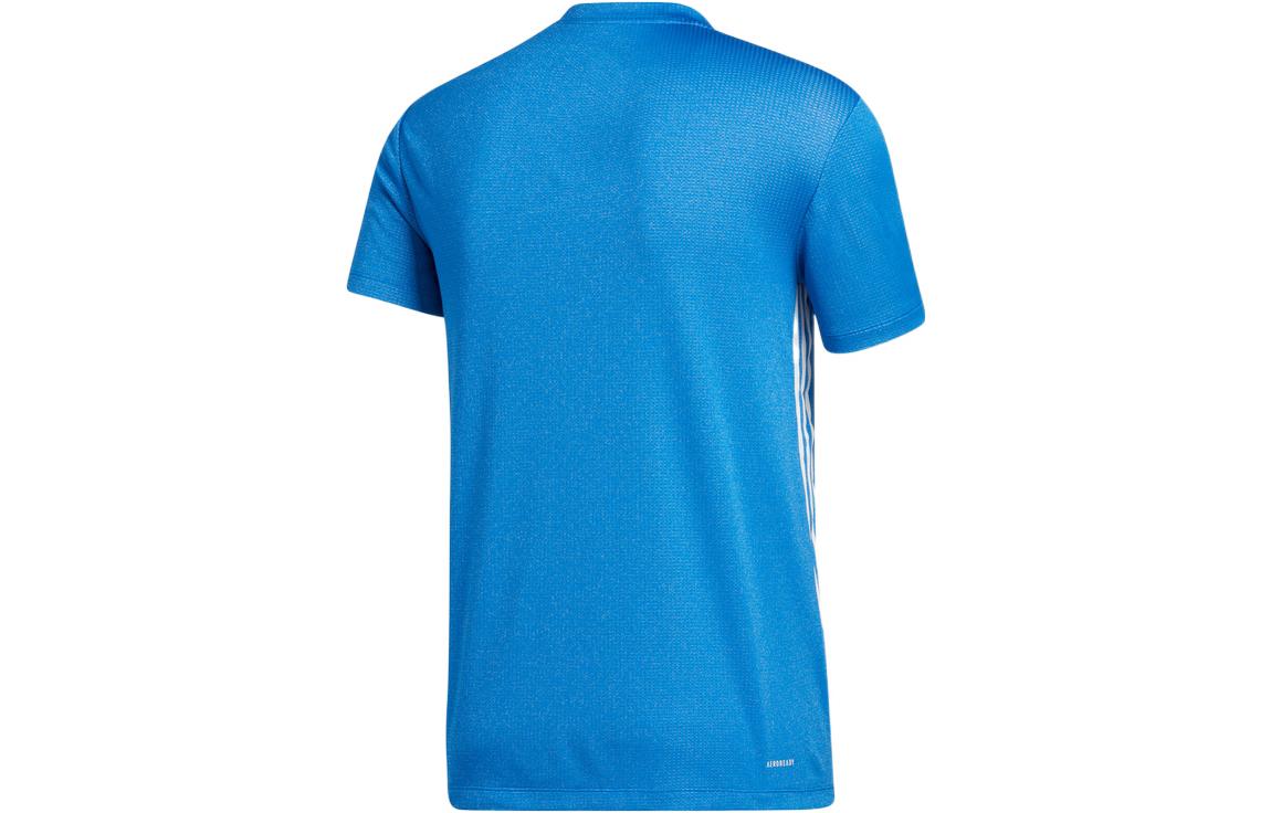 Men's adidas Stripe Logo Sports Gym Short Sleeve Blue T-Shirt GJ2701