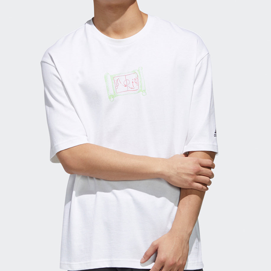 adidas Multi-Color Printing Pattern Round Neck Short Sleeve White GF3985