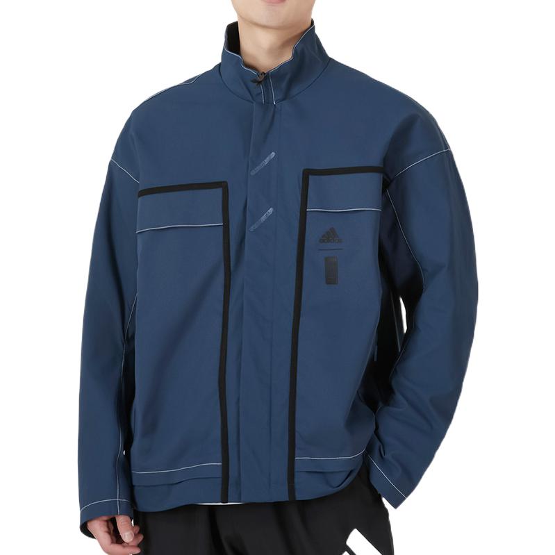 adidas Loose Casual Splicing Windproof Stand Collar Jacket Blue HM7471