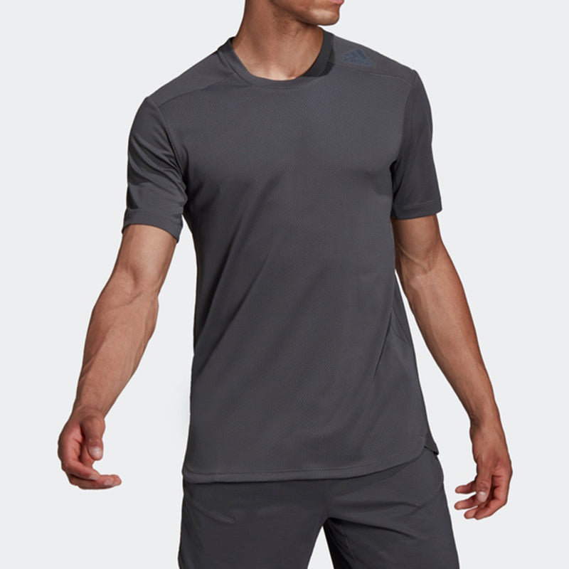 Men's adidas Solid Color Round Neck Short Sleeve Black T-Shirt HC4226