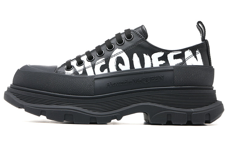 Alexander McQueen Graffiti Tread Slick Lace Up Shoes 'Black White' 711108WIAT61070