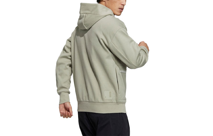 Men's adidas Logo Printing Big Pocket Sports Hooded Jacket Leather Gray H39301