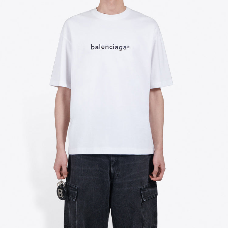 Men's Balenciaga Logo Printing Cozy Short Sleeve White 612966TIV549040