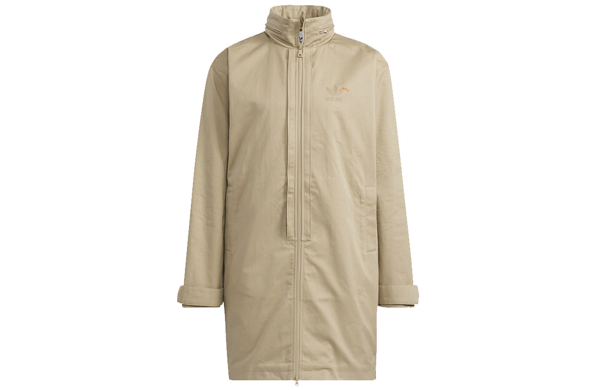 Men's adidas originals Mr Parka Detachable Contrasting Colors Vest Mid-Length Hooded logo Jacket Khaki HC0372