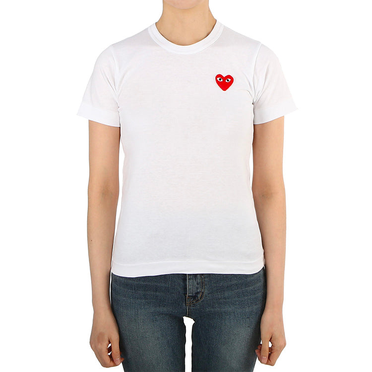(WMNS) COMME des GARCONS PLAY CDG Play Chest Logo Tee 'White Red' AZ-T107-051-2