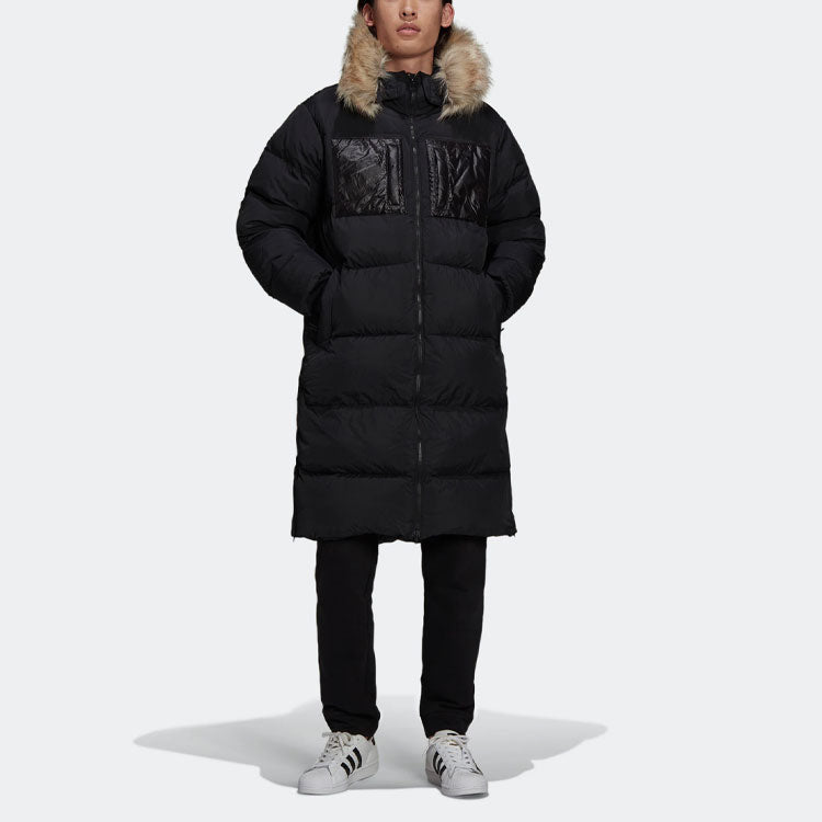 adidas Regen Puff Long Casual Stay Warm Sports hooded down Jacket Black H11803
