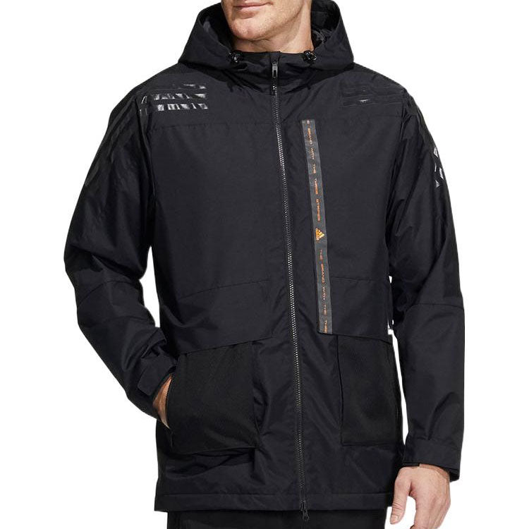 adidas Solid Color hooded Zipper Jacket Black HE7401