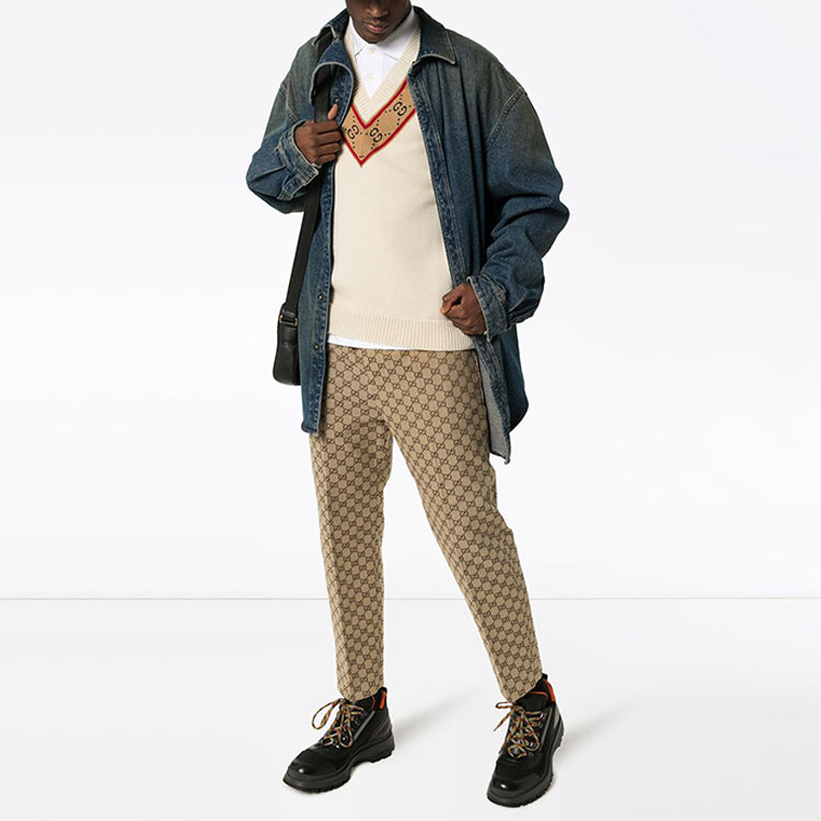 Gucci GG V-neck Wool Sweater 'Beige' 577089-XKAUO-9166