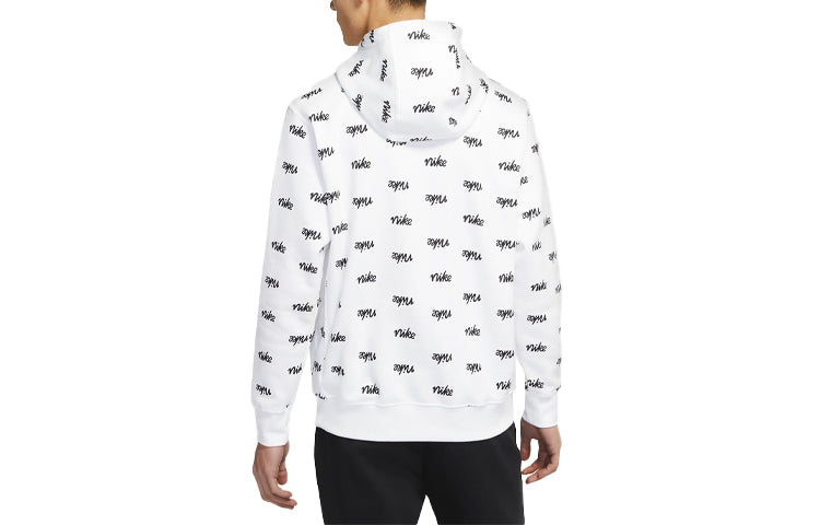 Nike Sportswear Club Alphabet Logo Full Print hooded Long Sleeves White DC8091-100