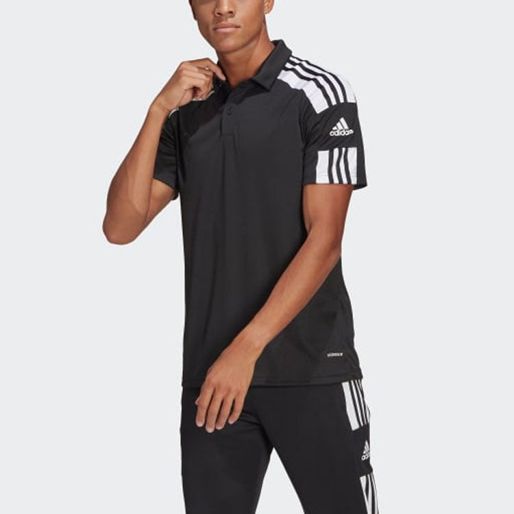 adidas Alphabet Logo Stripe Printing Short Sleeve Black Polo Shirt GK9556