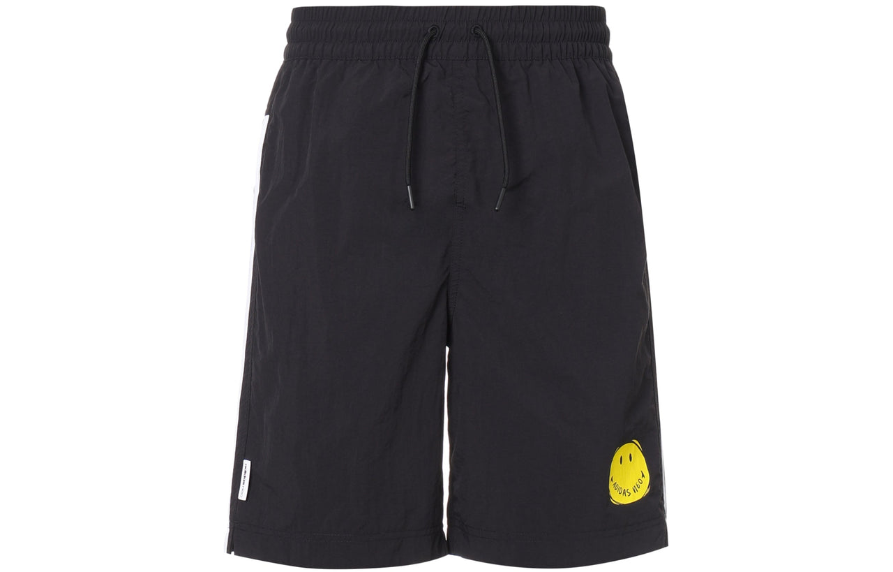 adidas neo M Smly Shorts Smiling Face Printing Stripe Sports Black GP5786