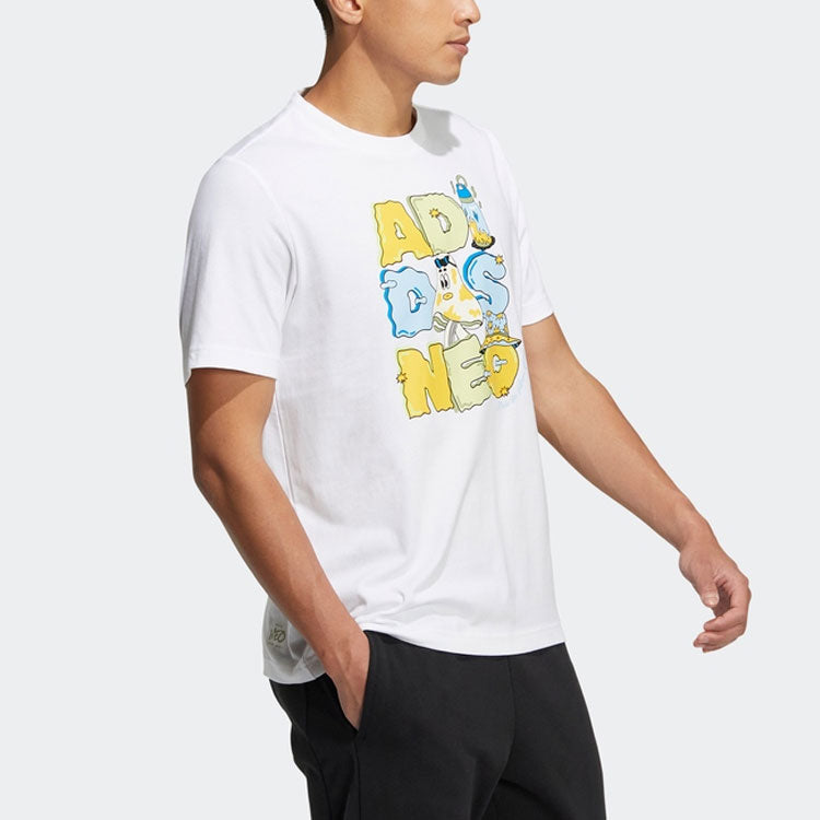Men's adidas neo Alphabet Cartoon Printing Round Neck Casual Short Sleeve White T-Shirt HS6806