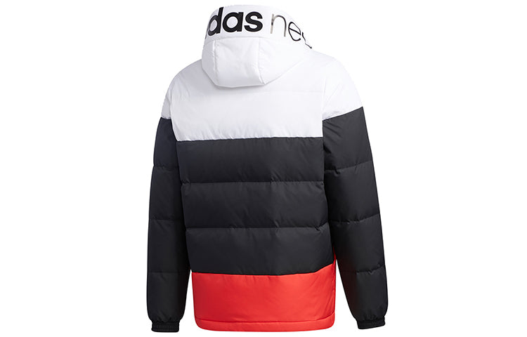 adidas neo logo Printing Colorblock Casual Stay Warm Sports Down Jacket Black White Red Colorblock GJ8816