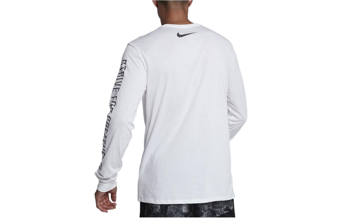 Men's Nike Solid Color Pattern Printing Round Neck Pullover Long Sleeves White T-Shirt 882185-100