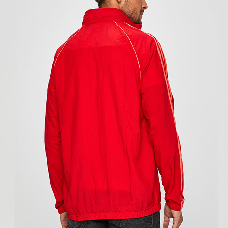 adidas originals Stripe Loose hooded Windbreaker Jacket Red ED6083
