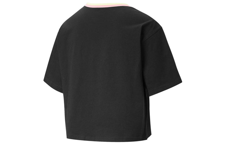 (WMNS) PUMA Celebration Style Tee Multi-Color Round Neck Short Sleeve Black 586043-01