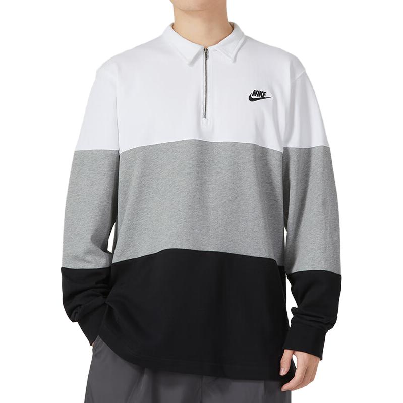 Nike Club Knit CB Long-Sleeve Top 'White Grey Black' FB7798-100