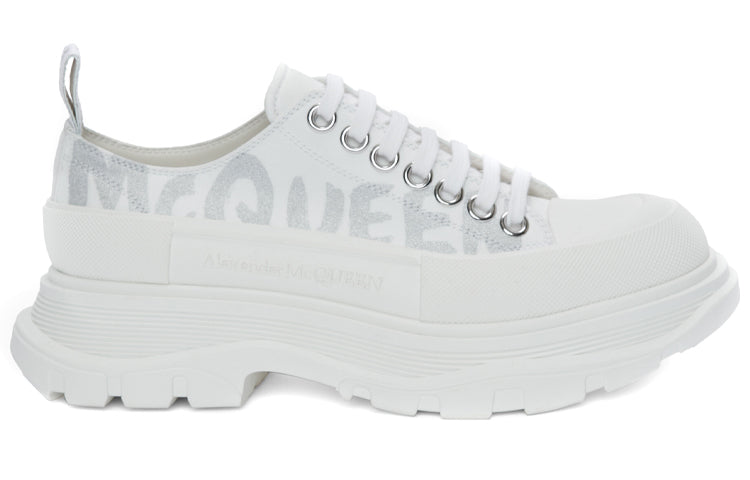 (WMNS) Alexander McQueen Tread Slick Low Lace Up Canvas Graffiti 'White Grey' 676711W4RQ29071