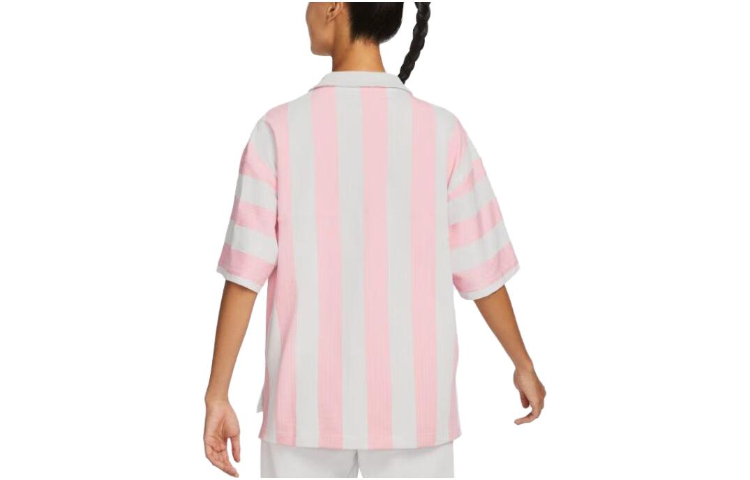 (WMNS) Nike SportWear Turn-down Collar Short-Sleeve T-Shirt 'Pink White' FQ0701-122
