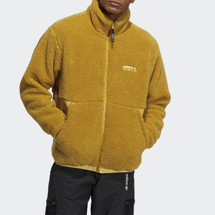 Men's adidas originals Adv Sherpa Outdoor logo Sports Splicing Stand Collar Jacket Yellow HC0366
