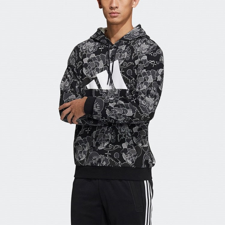 adidas Aop Hoody Printing Casual Sports Pullover Black GT6483